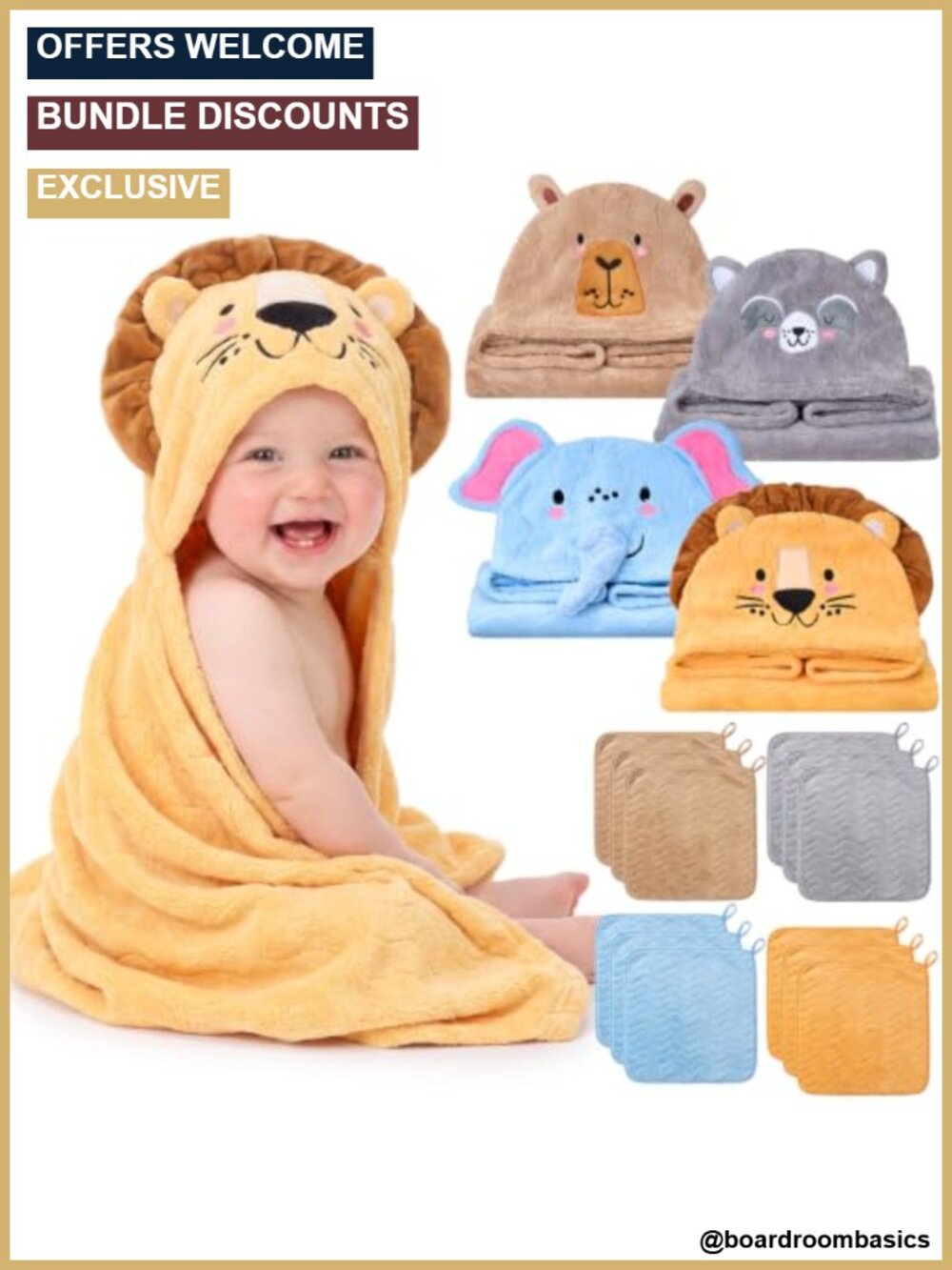 Animal Hooded Towels Set 16 Pc Coral Fleece Bath Towel Washcloths